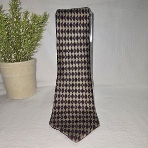 Geoffrey Beene Maroon and Cream Diamond Patterned, Silk